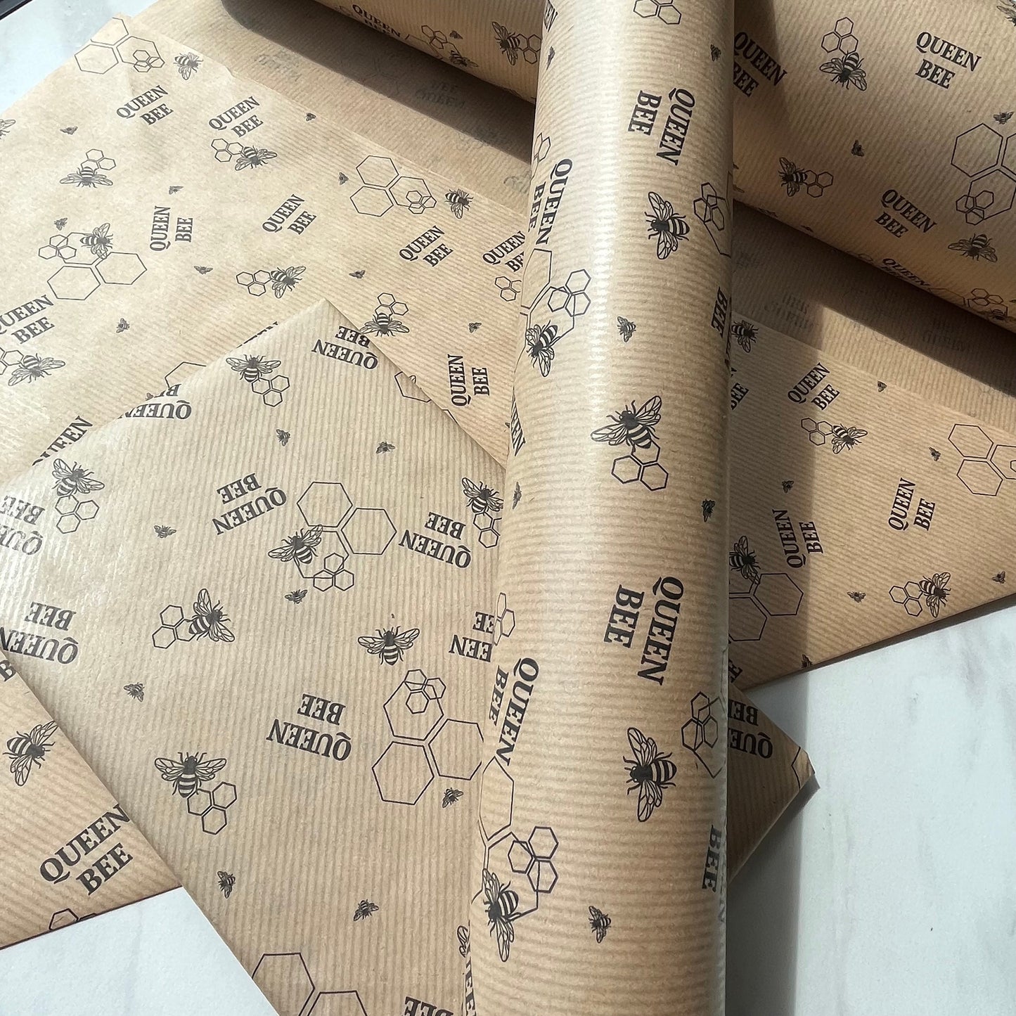 Wrapping Paper Queen Bee Honeycomb 50CM Wide Eco Friendly, 100% Recycled Kraft | Recyclable, Sustainable, Plastic Free Gift Wrap