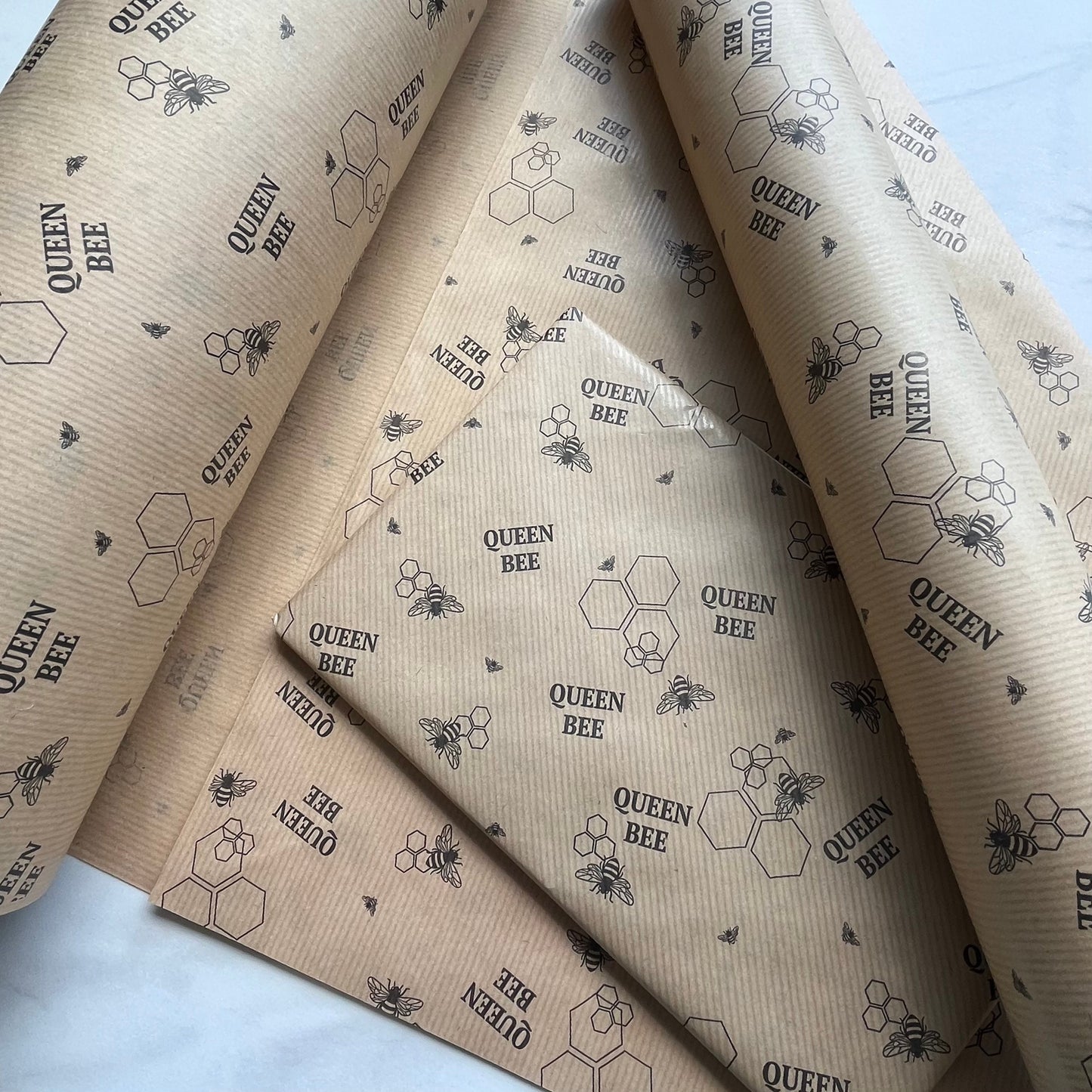 Wrapping Paper Queen Bee Honeycomb 50CM Wide Eco Friendly, 100% Recycled Kraft | Recyclable, Sustainable, Plastic Free Gift Wrap
