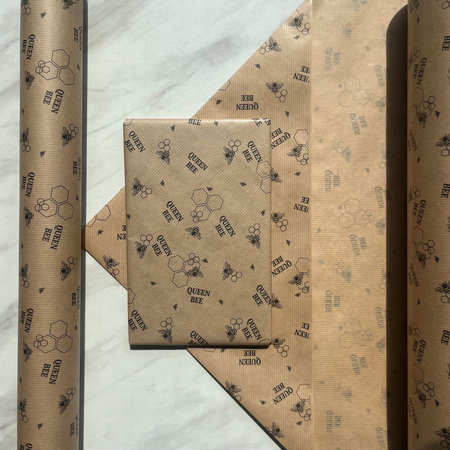 Wrapping Paper Queen Bee Honeycomb 50CM Wide Eco Friendly, 100% Recycled Kraft | Recyclable, Sustainable, Plastic Free Gift Wrap