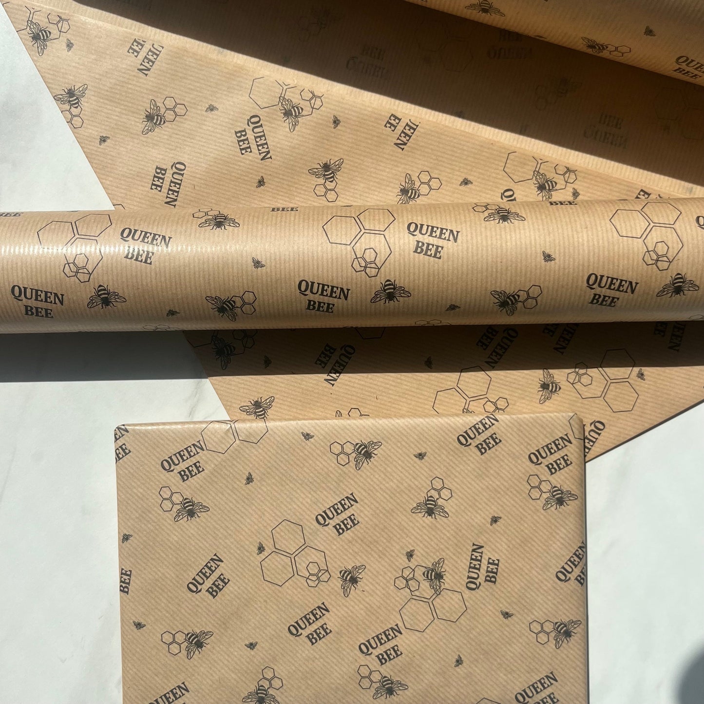 Wrapping Paper Queen Bee Honeycomb 50CM Wide Eco Friendly, 100% Recycled Kraft | Recyclable, Sustainable, Plastic Free Gift Wrap