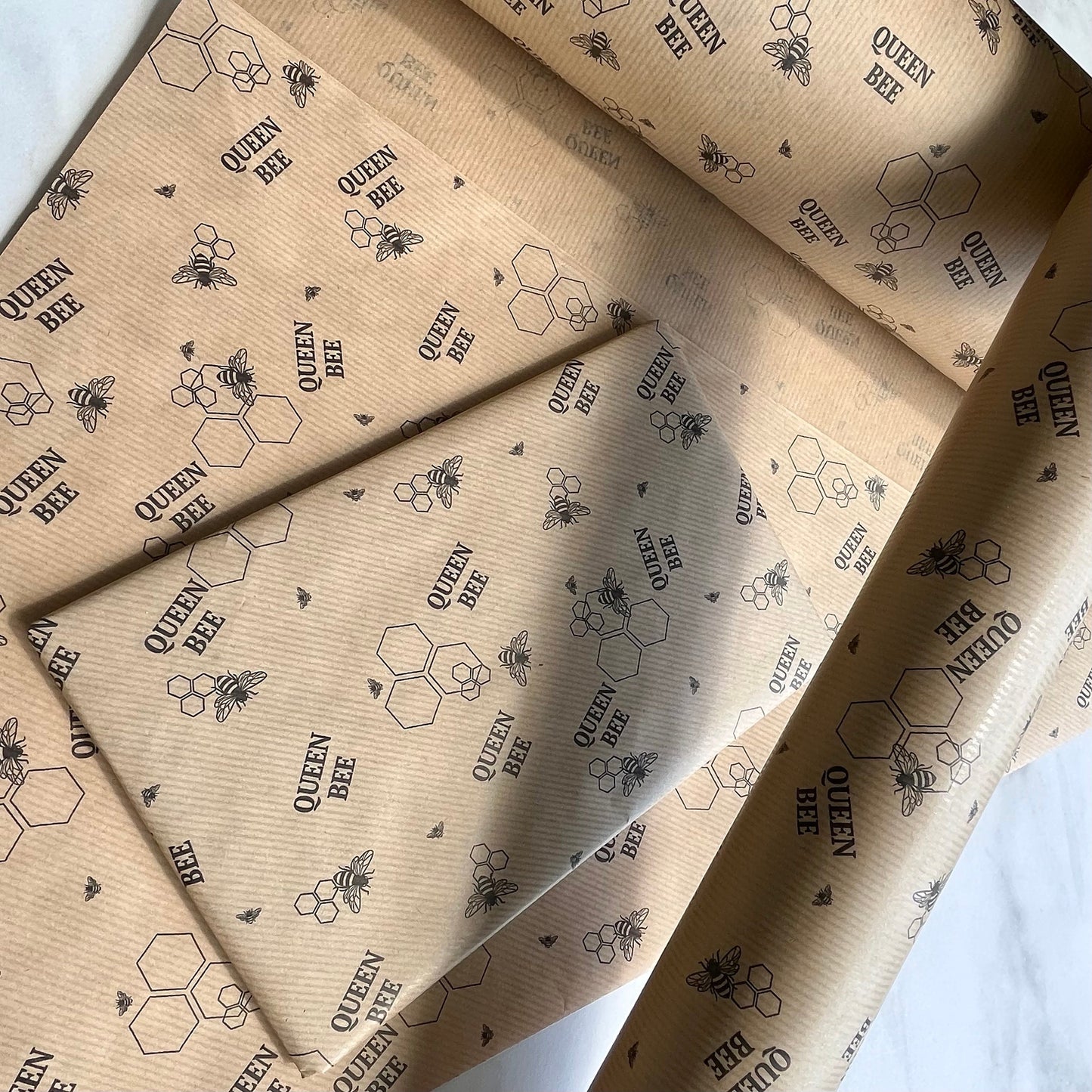 Wrapping Paper Queen Bee Honeycomb 50CM Wide Eco Friendly, 100% Recycled Kraft | Recyclable, Sustainable, Plastic Free Gift Wrap