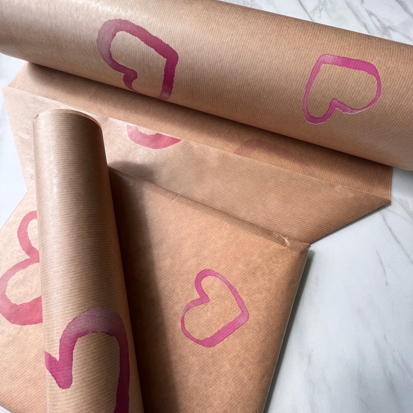 Pink Watercolour Hearts Eco Friendly, Sustainable, Valentines, Birthday, Christmas Kraft Gift Wrapping Paper, 100% Recycled & Recyclable,