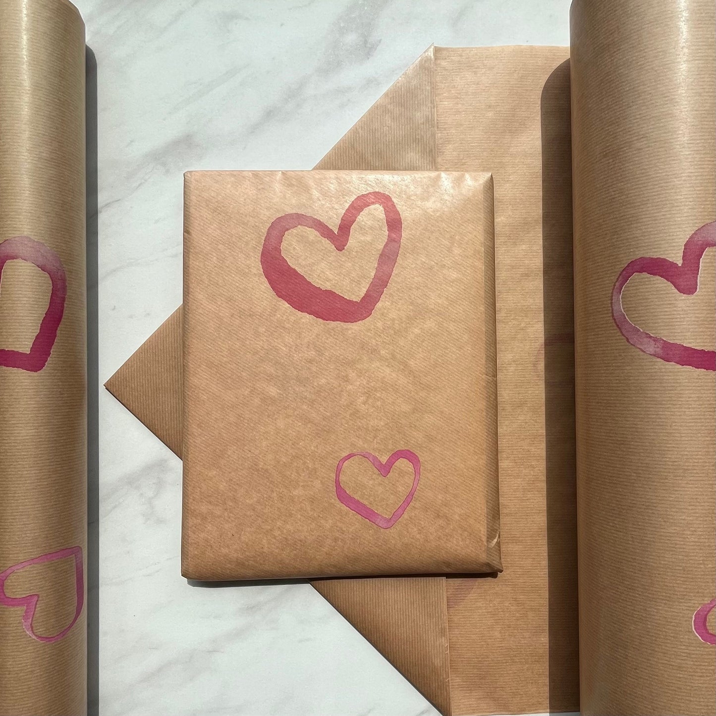 Pink Watercolour Hearts Eco Friendly, Sustainable, Valentines, Birthday, Christmas Kraft Gift Wrapping Paper, 100% Recycled & Recyclable,