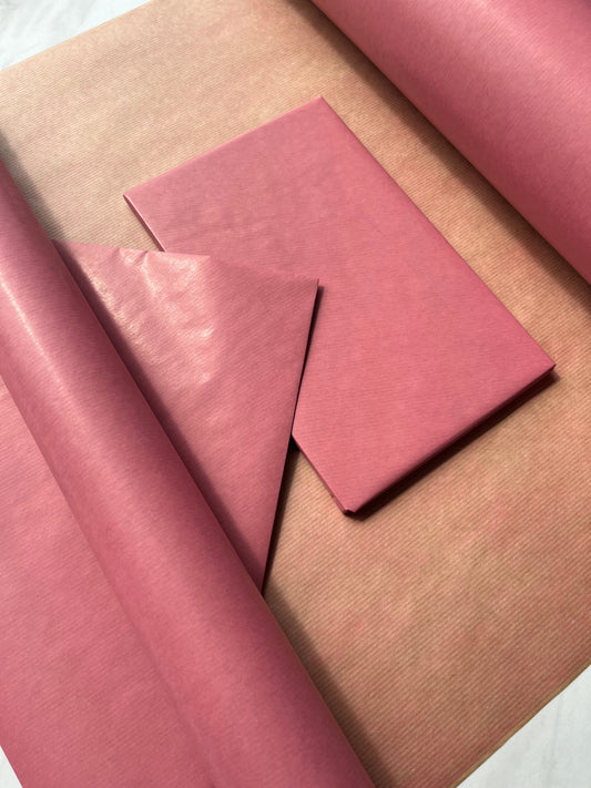 Wrapping Paper Pale Pink Lined 50CM Wide Eco Friendly, 100% Recycled Kraft | Recyclable, Sustainable, Plastic Free Gift Wrap