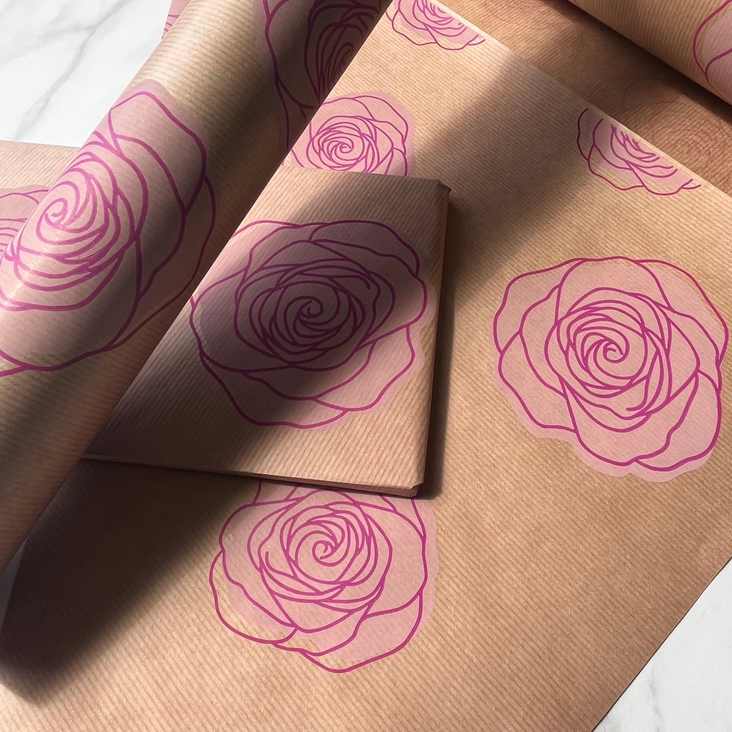 Wrapping Paper Pink Roses Print Eco Friendly Gift Wrapping Paper, 100% Recycled & Recyclable Gift Wrap, Kraft Birthday Wrapping Paper, Susta