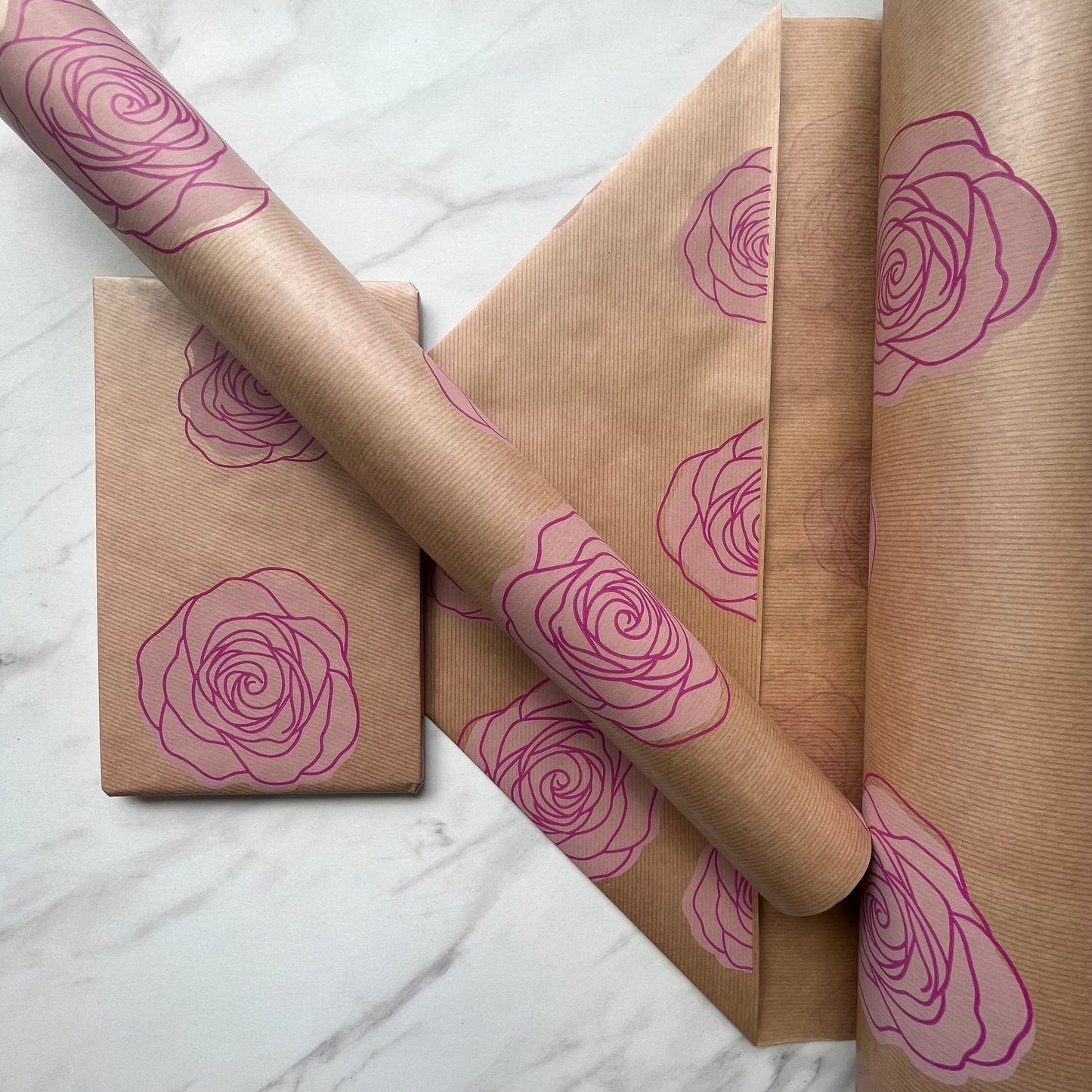 Wrapping Paper Pink Roses Print Eco Friendly Gift Wrapping Paper, 100% Recycled & Recyclable Gift Wrap, Kraft Birthday Wrapping Paper, Susta