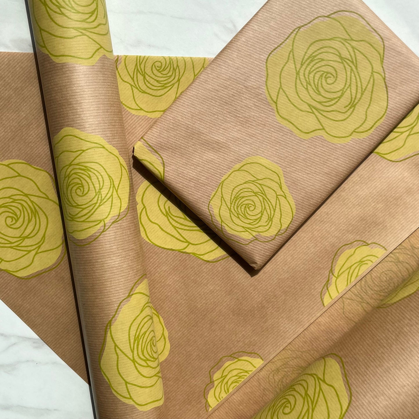 Lime Green Roses Print Eco Friendly Gift Wrapping Paper, 100% Recycled & Recyclable Gift Wrap, Kraft Birthday Wrapping Paper, Sustainable