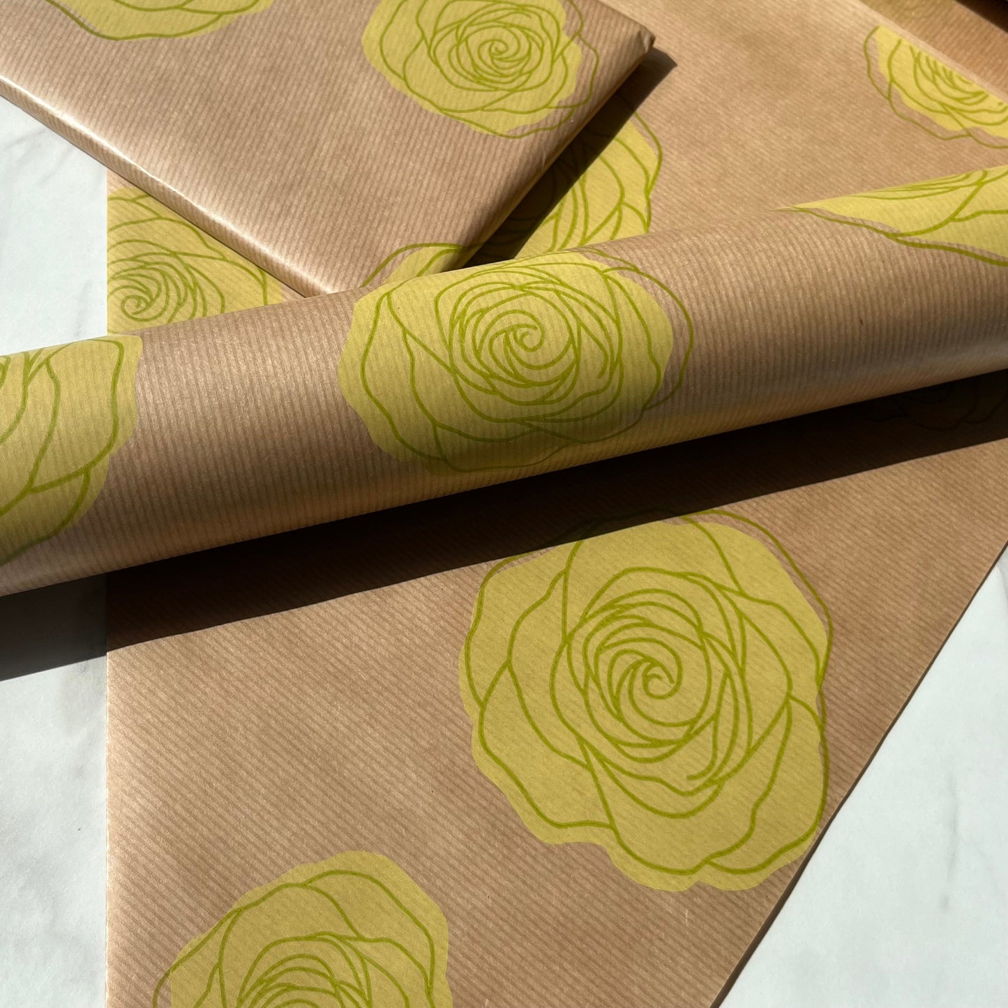 Lime Green Roses Print Eco Friendly Gift Wrapping Paper, 100% Recycled & Recyclable Gift Wrap, Kraft Birthday Wrapping Paper, Sustainable