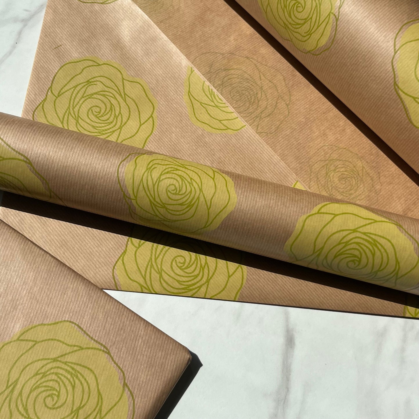 Lime Green Roses Print Eco Friendly Gift Wrapping Paper, 100% Recycled & Recyclable Gift Wrap, Kraft Birthday Wrapping Paper, Sustainable