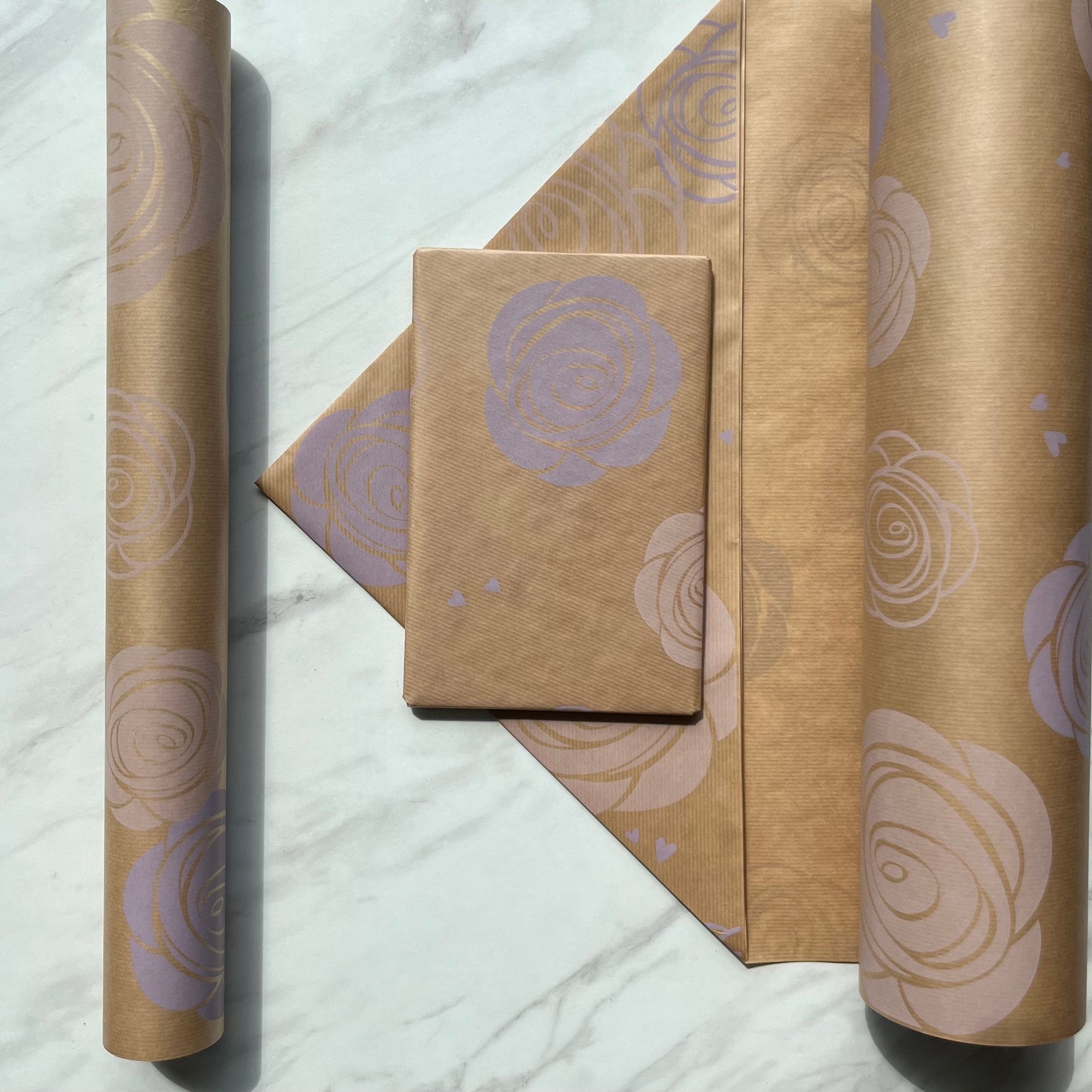 Purple Lilac Rose Print Eco Friendly Gift Wrapping Paper, 100% Recycled & Recyclable Gift Wrap, Kraft Birthday Wrapping Paper, Sustainable