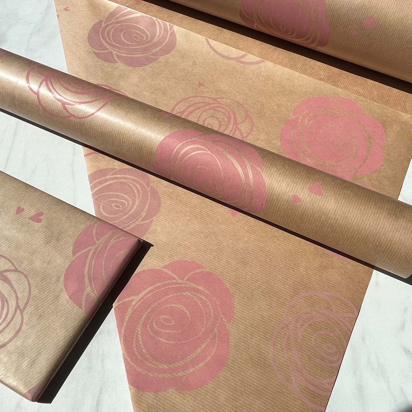 Pink Rose Print Eco Friendly Gift Wrapping Paper, 100% Recycled & Recyclable Gift Wrap, Kraft Birthday Wrapping Paper, Sustainable