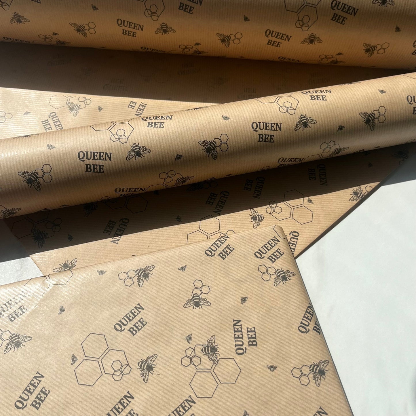 Wrapping Paper Queen Bee Honeycomb 50CM Wide Eco Friendly, 100% Recycled Kraft | Recyclable, Sustainable, Plastic Free Gift Wrap