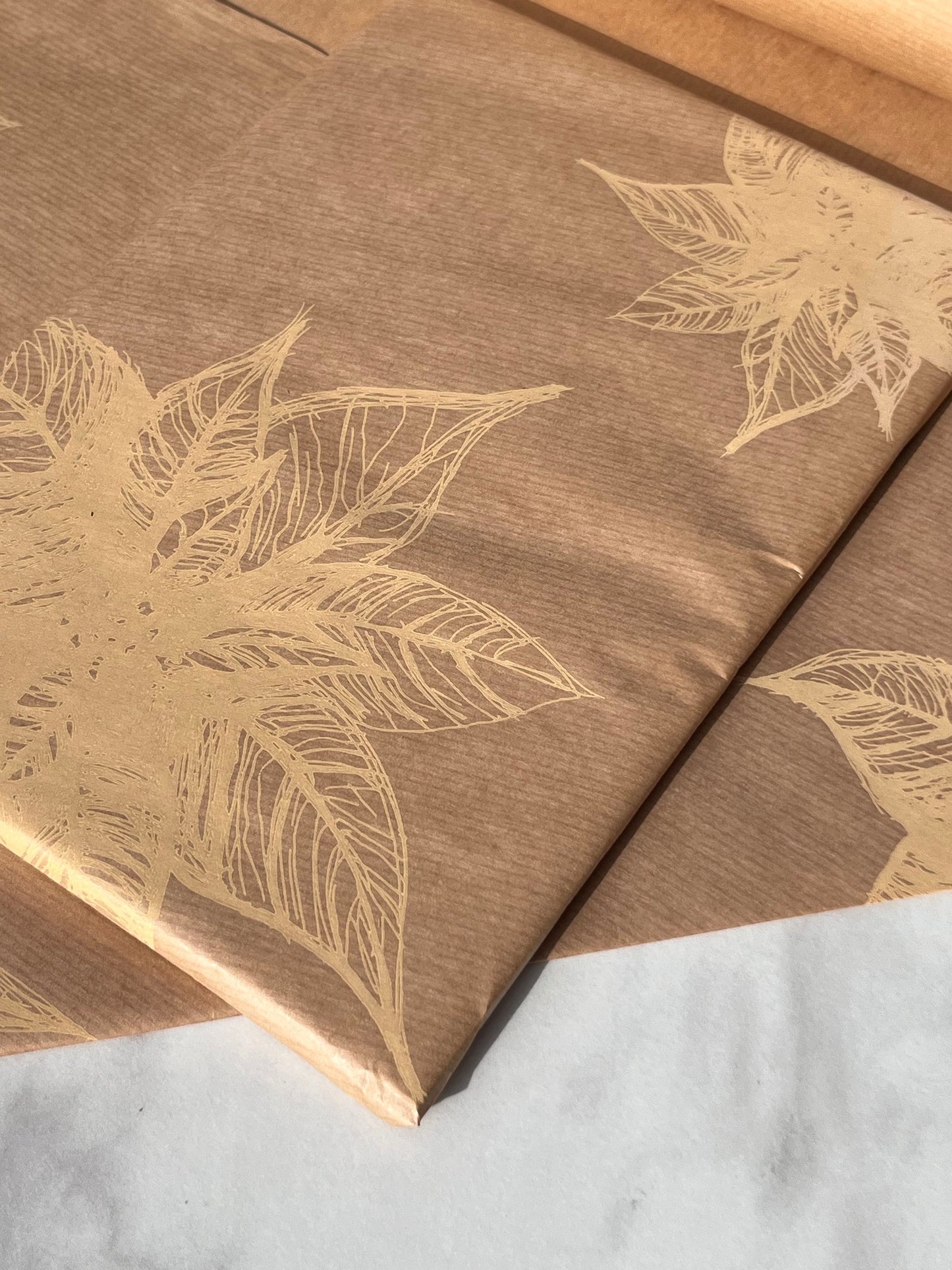 Wrapping Paper Poinsettia 50CM Wide Eco Friendly, 100% Recycled Kraft | Recyclable, Sustainable, Plastic Free Gift Wrap