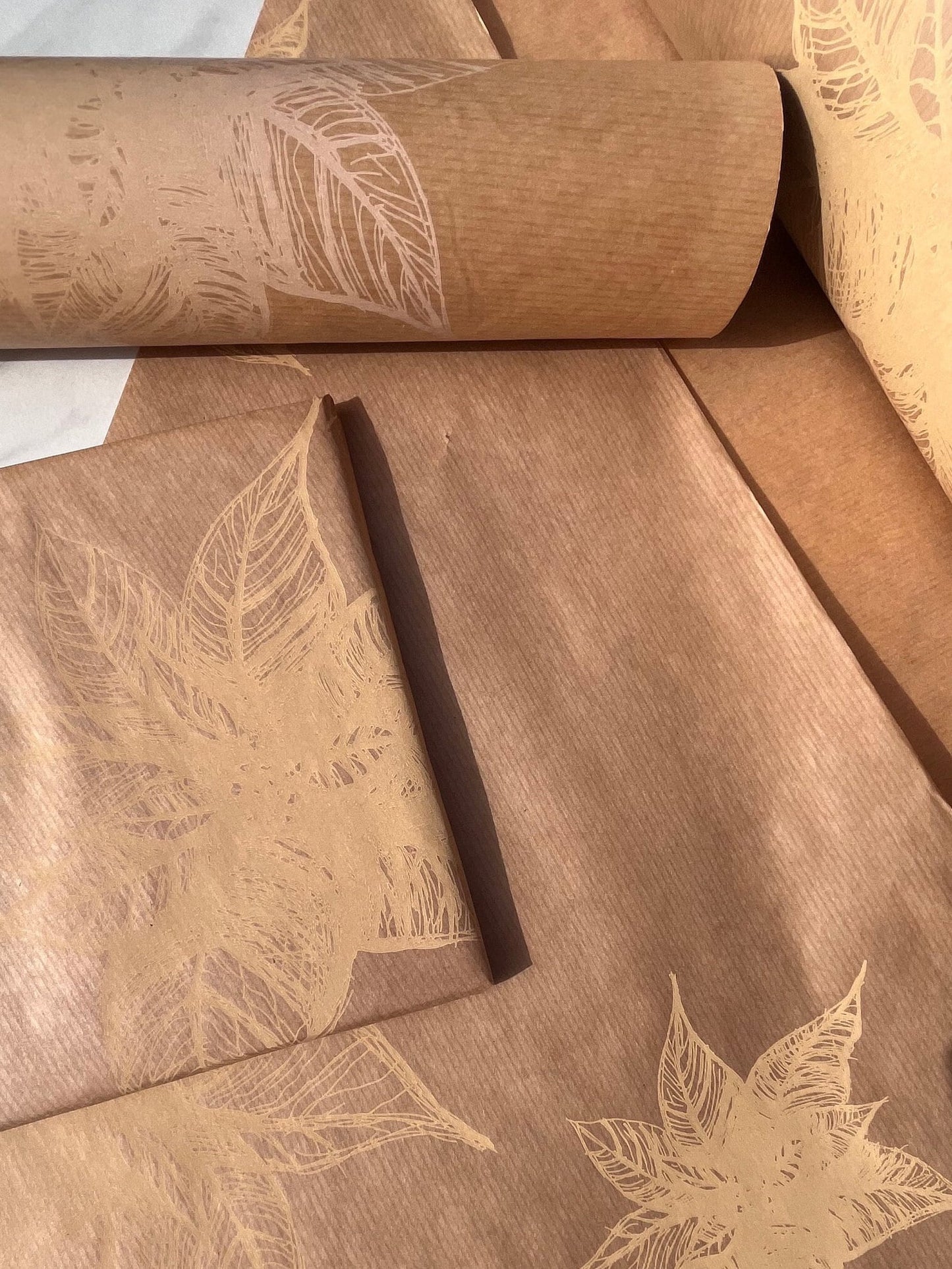 Wrapping Paper Poinsettia 50CM Wide Eco Friendly, 100% Recycled Kraft | Recyclable, Sustainable, Plastic Free Gift Wrap