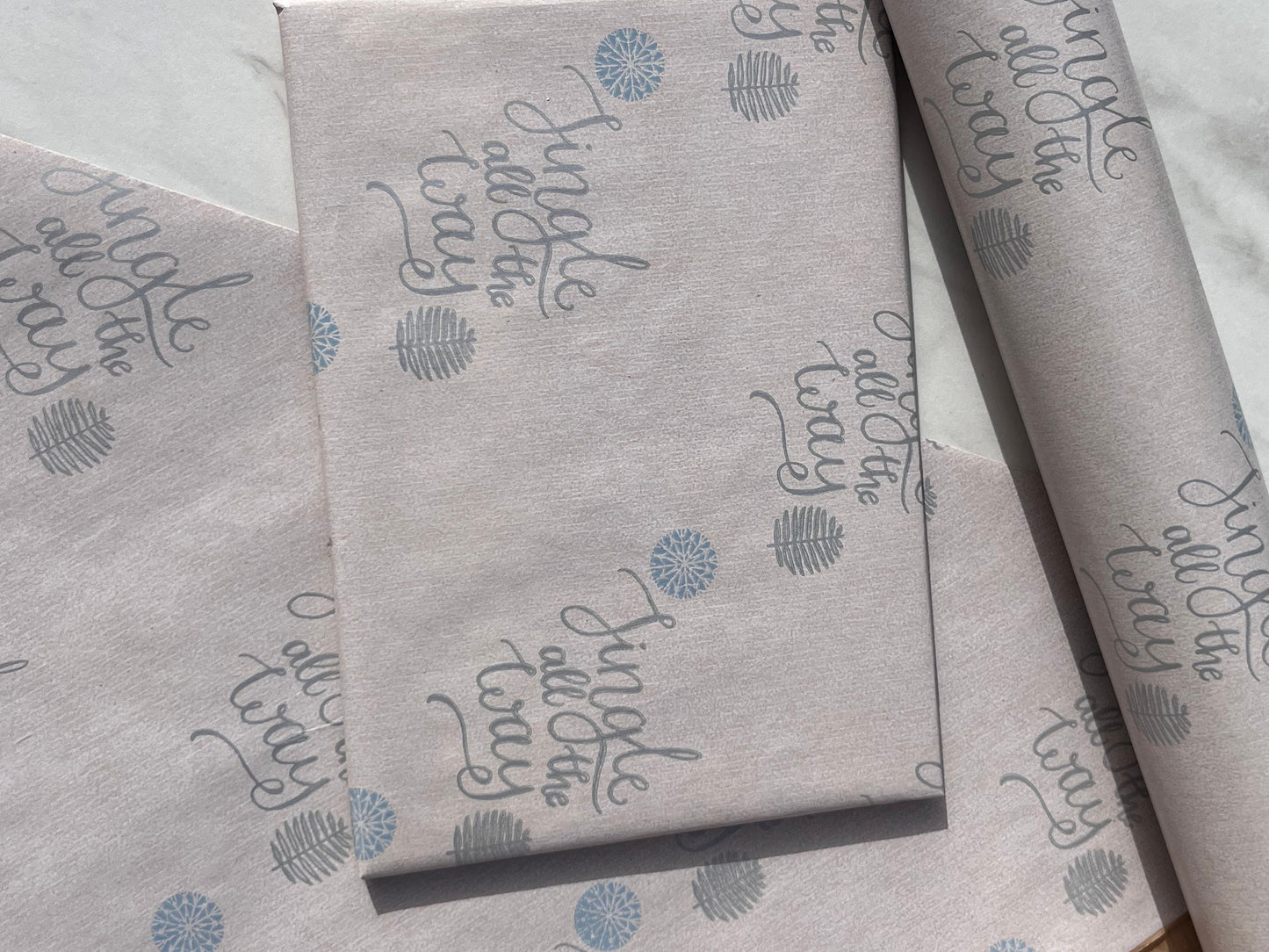 Wrapping Paper Christmas Jingle All The Way 50CM Wide Eco Friendly, 100% Recycled Kraft | Recyclable, Sustainable, Plastic Free Gift Wrap