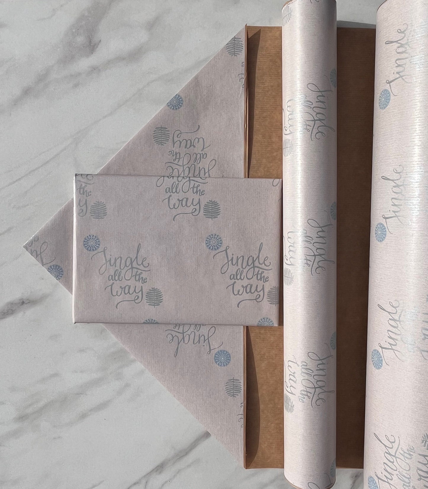Wrapping Paper Christmas Jingle All The Way 50CM Wide Eco Friendly, 100% Recycled Kraft | Recyclable, Sustainable, Plastic Free Gift Wrap