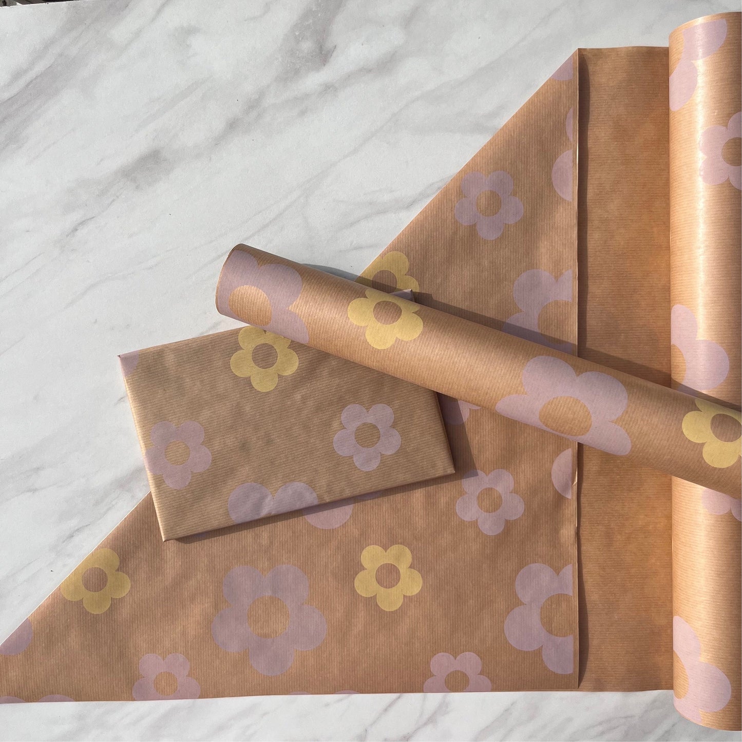 Wrapping Paper Purple Yellow Lilac Floral 50CM Wide Eco Friendly, 100% Recycled Kraft | Recyclable, Sustainable, Plastic Free Gift Wrap