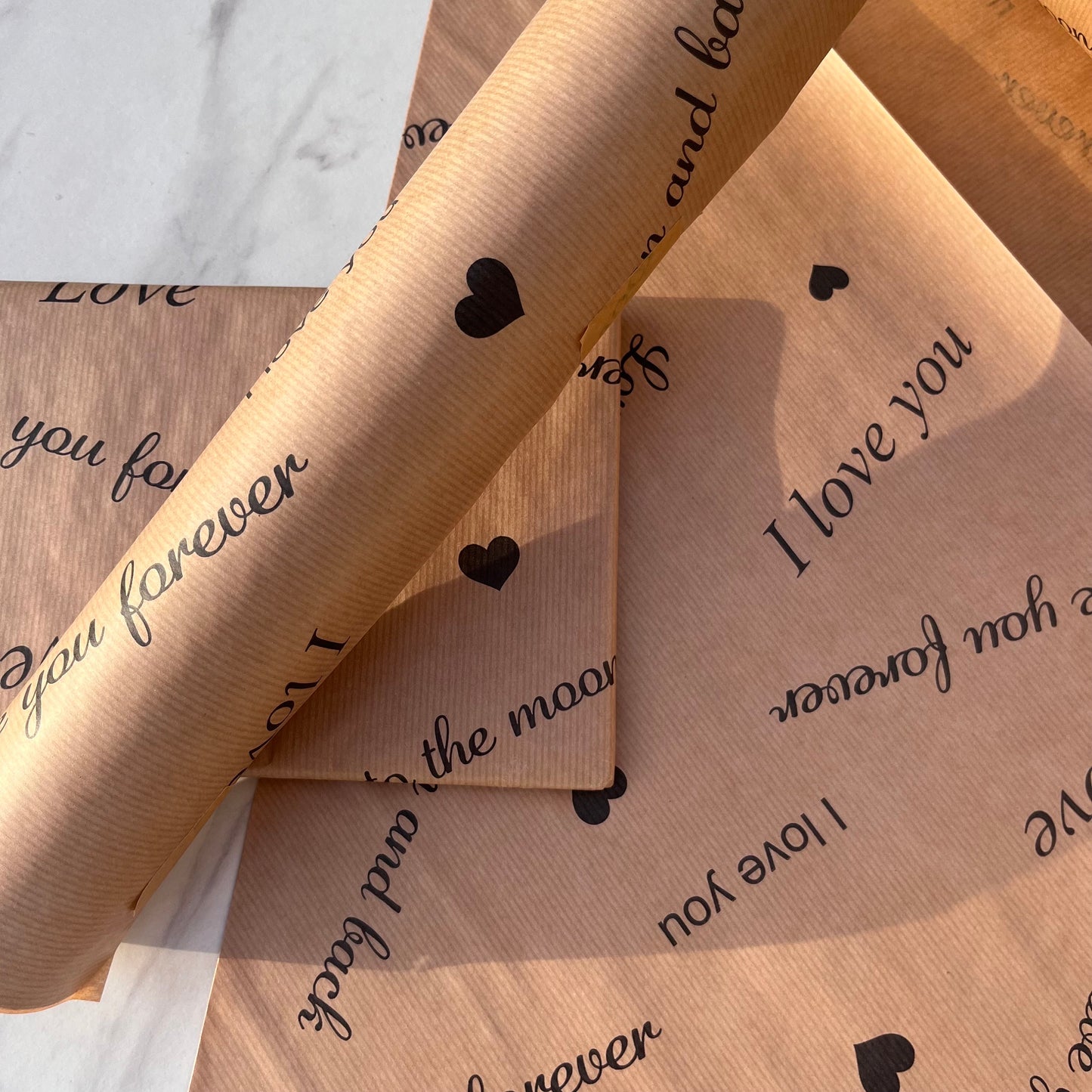 I Love You Print Eco Friendly Gift Wrapping Paper, 100% Recycled & Recyclable, Sustainable Kraft Wrap, Birthdays, Christmas, Valentines Day.