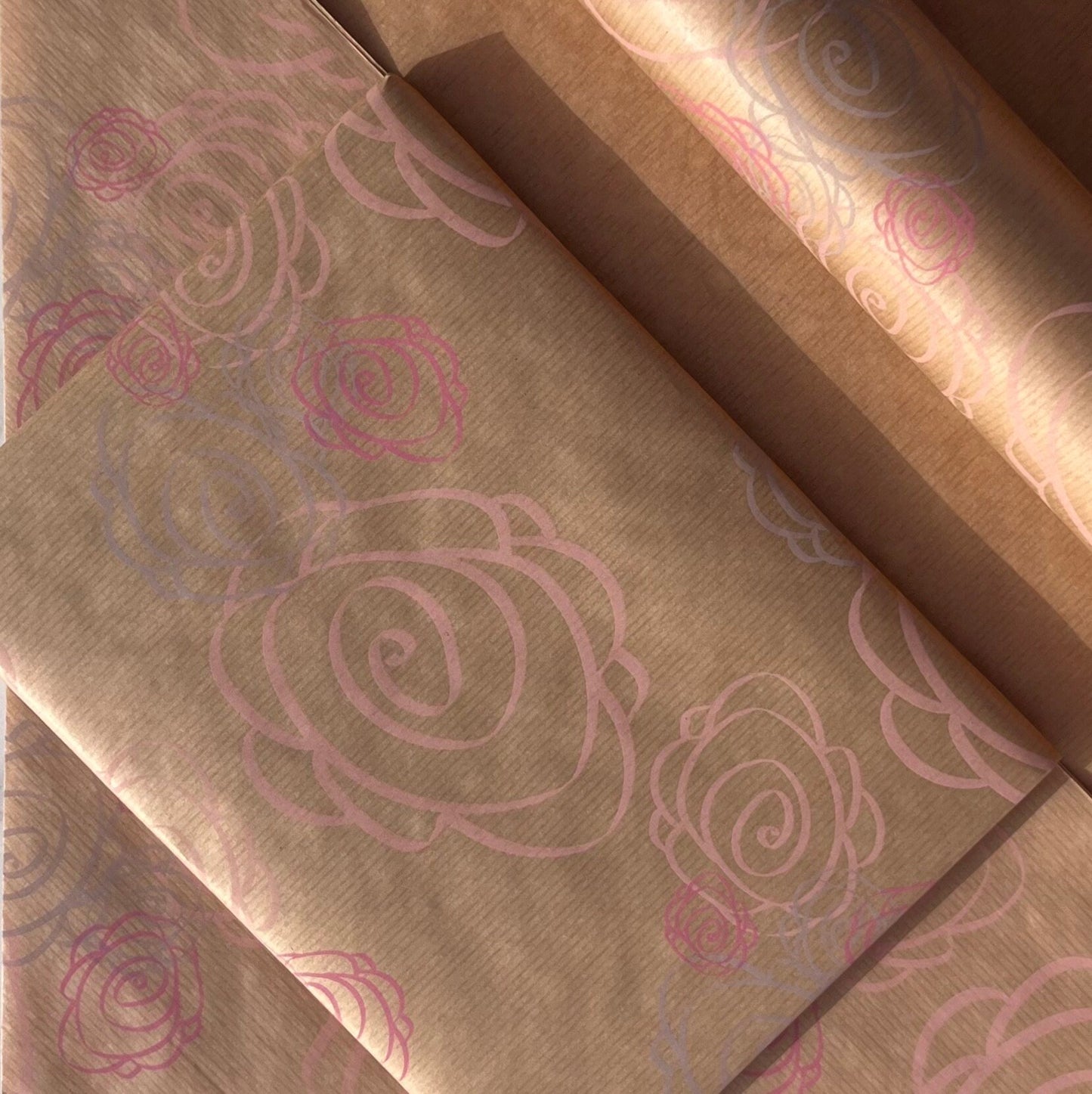 Pink Abstract Rose Print Eco Friendly Gift Wrapping Paper, 100% Recycled & Recyclable Gift Wrap, Kraft Birthday Wrapping Paper, Sustainable