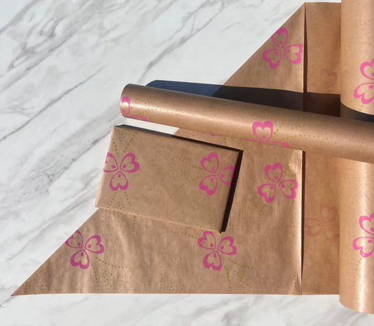 Wrapping Paper Pollyanna Flowers 50CM Wide Eco Friendly, 100% Recycled Kraft | Recyclable, Sustainable, Plastic Free Gift Wrap