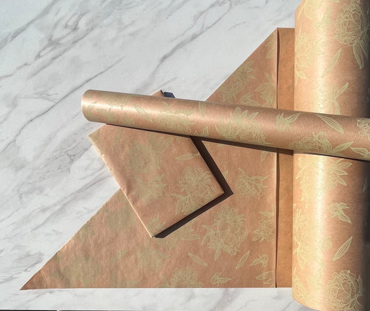 Wrapping Paper Lime Green Sage Floral 50CM Wide Eco Friendly, 100% Recycled Kraft | Recyclable, Sustainable, Plastic Free Gift Wrap