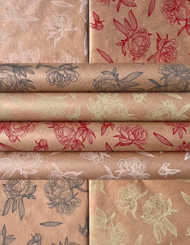 Wrapping Paper White Floral 50CM Wide Eco Friendly, 100% Recycled Kraft | Recyclable, Sustainable, Plastic Free Gift Wrap