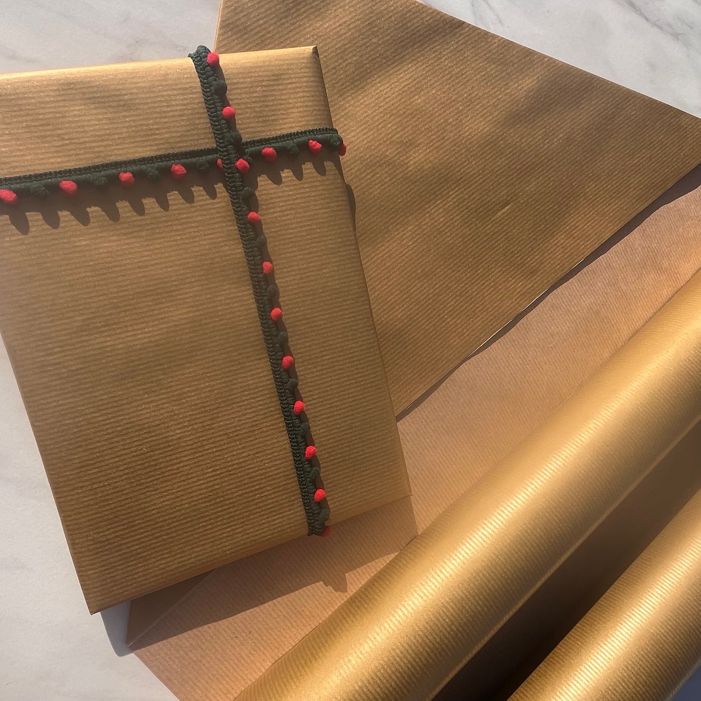 Metallic Gold Lined Eco Friendly Gift Wrapping Paper, 100% Recycled & Recyclable, Sustainable Kraft Wrapping Paper, Birthday Gift Wrap