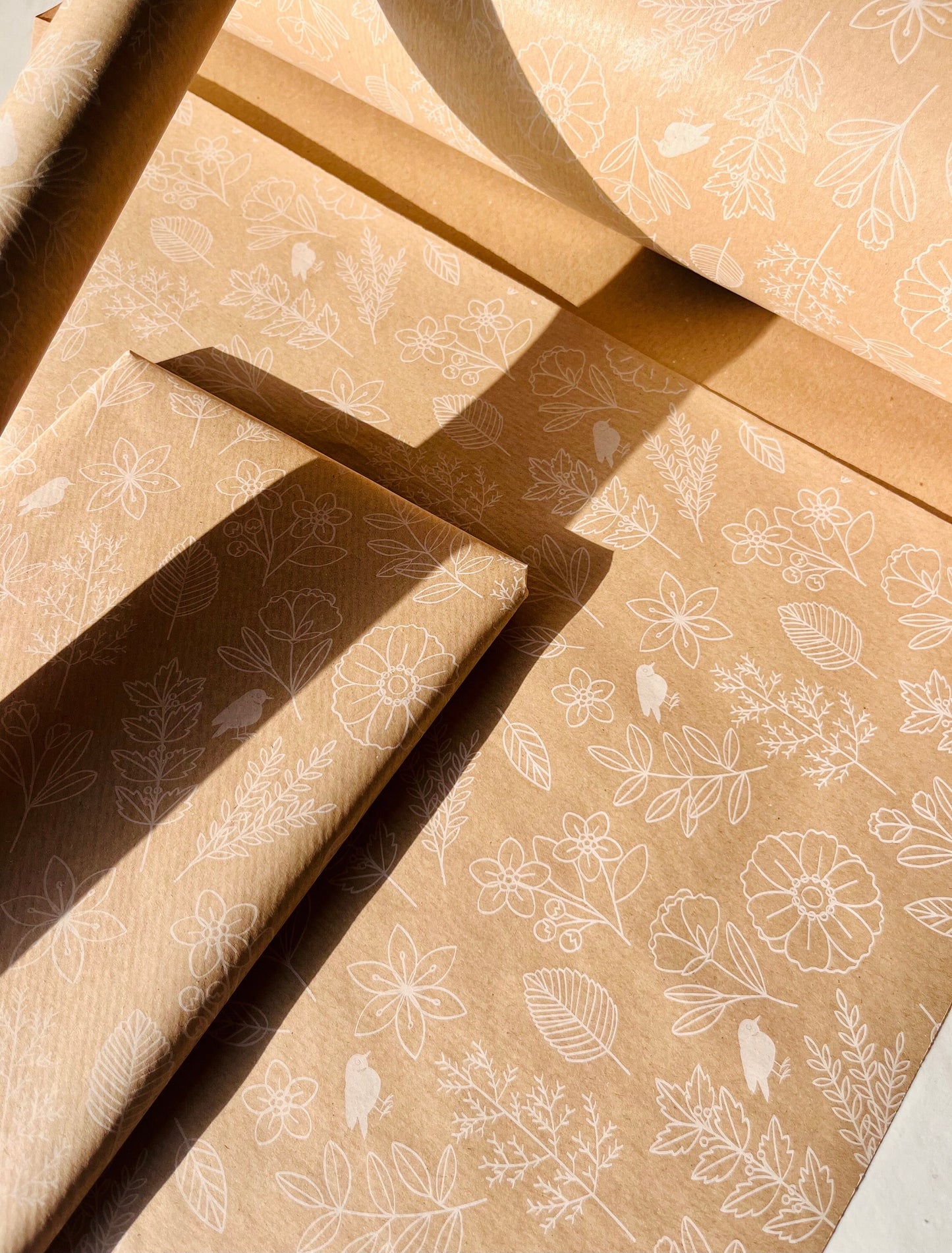 Wrapping Paper White Garden Flowers 50CM Wide Eco Friendly, 100% Recycled Kraft | Recyclable, Sustainable, Plastic Free Gift Wrap