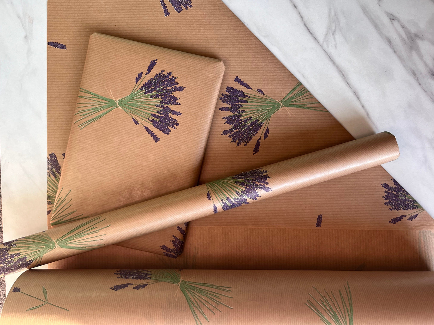 Lavender Flowers Eco Friendly Gift Wrapping Paper, 100% Recycled & Recyclable, Kraft Wrapping Paper, Birthday Wrapping Paper.