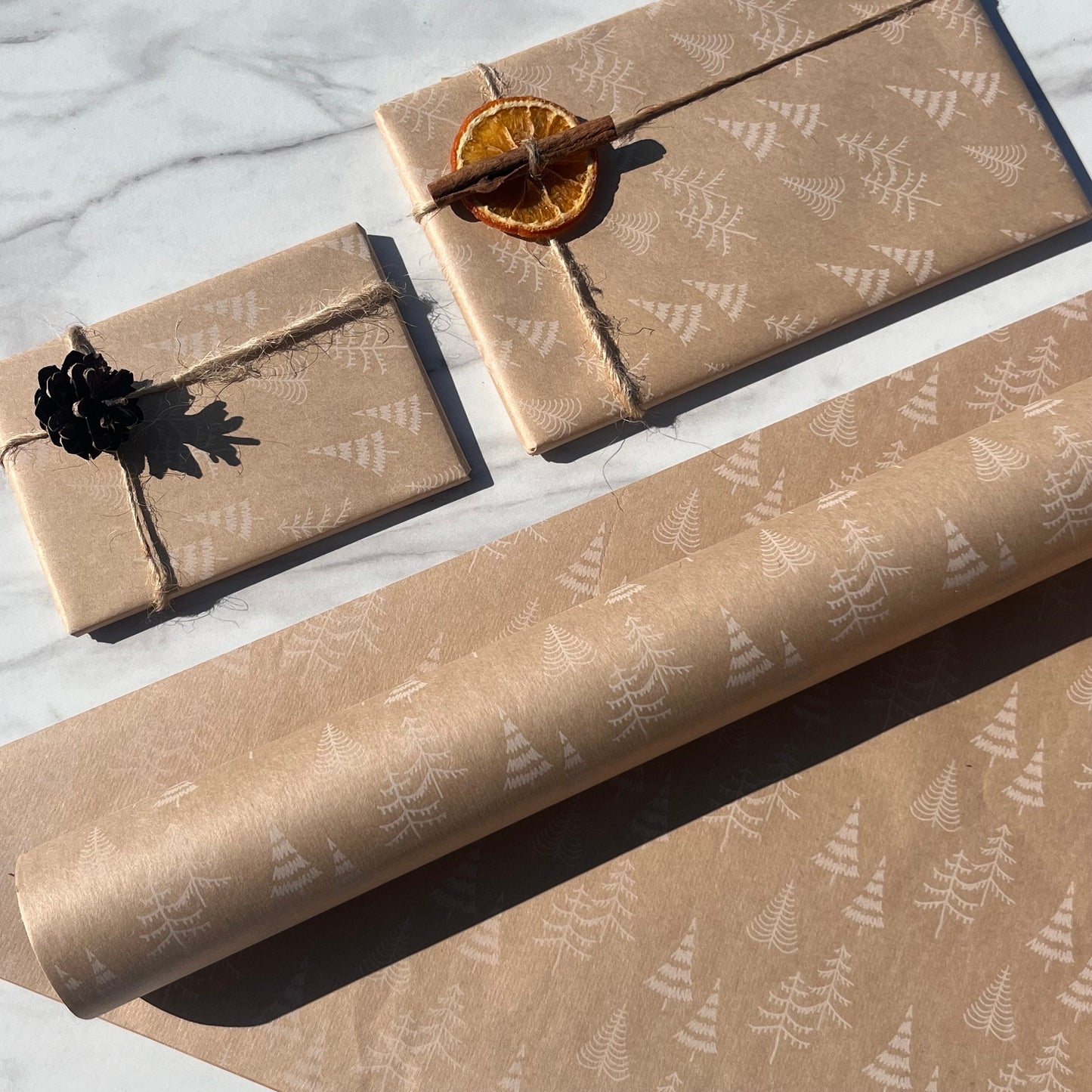Wrapping Paper Christmas Trees 50CM Wide Eco Friendly, 100% Recycled Kraft | Recyclable, Sustainable, Plastic Free Gift Wrap
