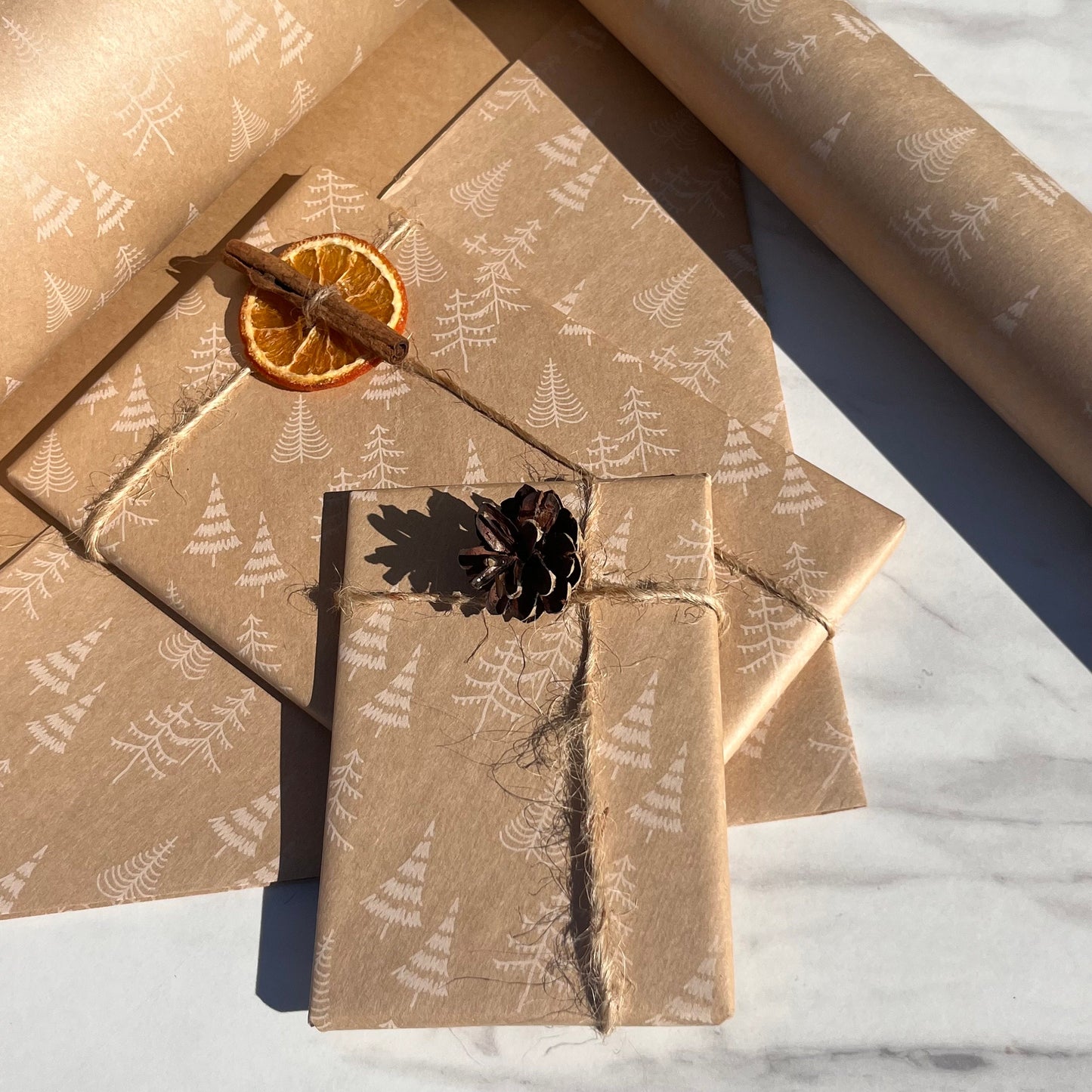 Wrapping Paper Christmas Trees 50CM Wide Eco Friendly, 100% Recycled Kraft | Recyclable, Sustainable, Plastic Free Gift Wrap