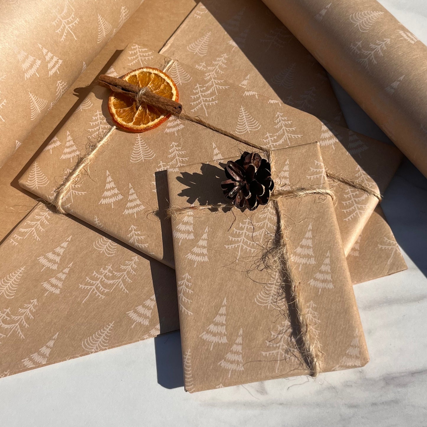 Wrapping Paper Christmas Trees 50CM Wide Eco Friendly, 100% Recycled Kraft | Recyclable, Sustainable, Plastic Free Gift Wrap