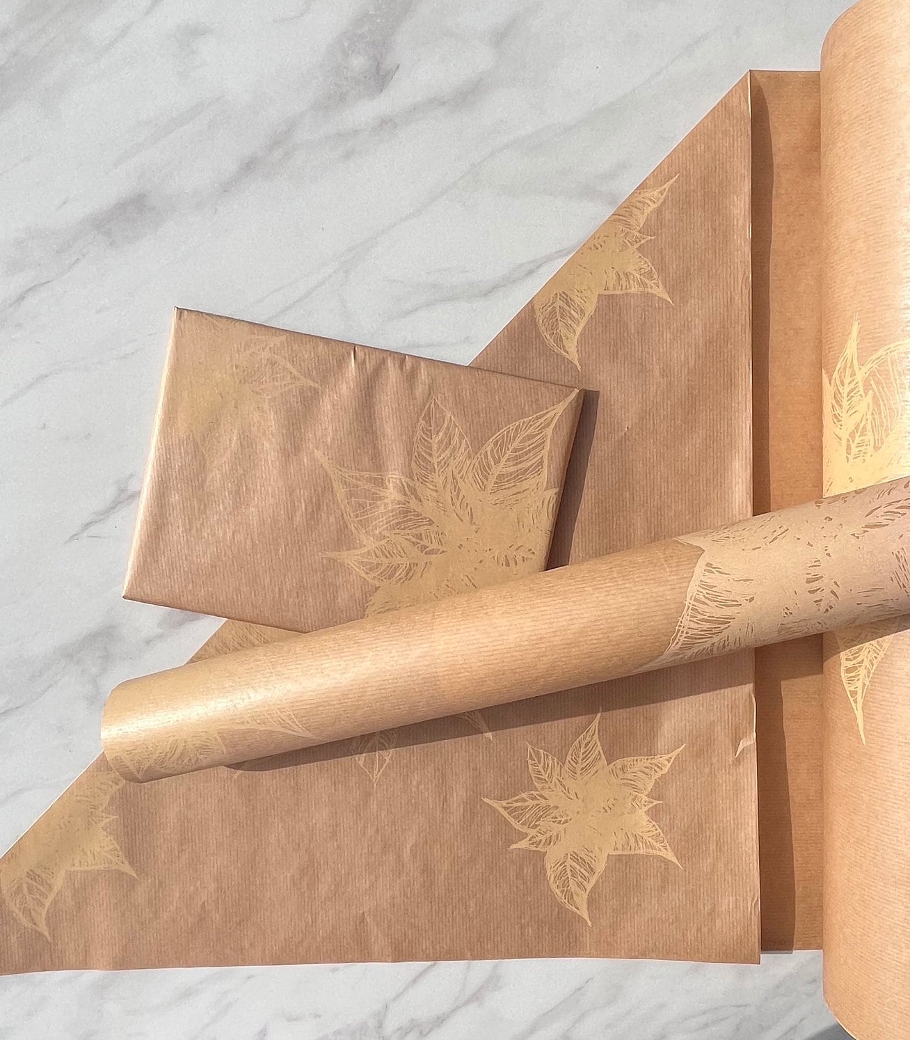 Wrapping Paper Poinsettia 50CM Wide Eco Friendly, 100% Recycled Kraft | Recyclable, Sustainable, Plastic Free Gift Wrap