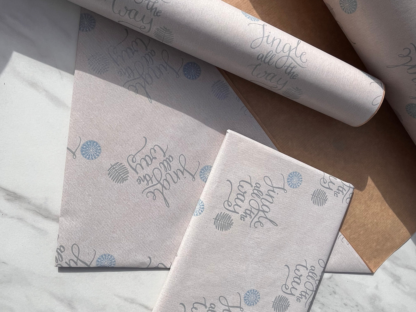 Wrapping Paper Christmas Jingle All The Way 50CM Wide Eco Friendly, 100% Recycled Kraft | Recyclable, Sustainable, Plastic Free Gift Wrap