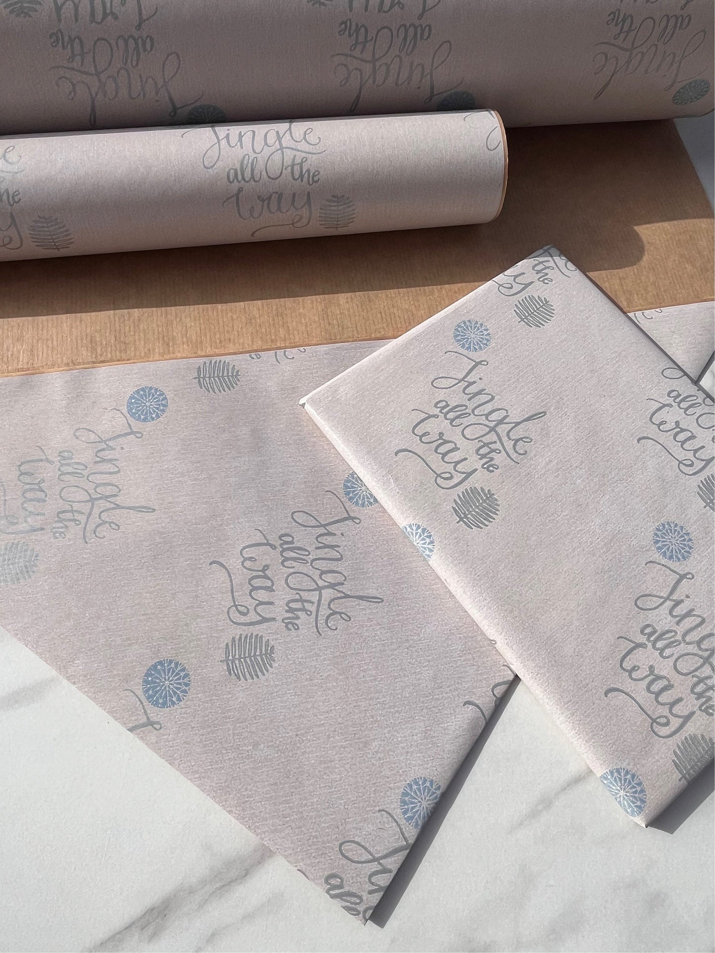 Wrapping Paper Christmas Jingle All The Way 50CM Wide Eco Friendly, 100% Recycled Kraft | Recyclable, Sustainable, Plastic Free Gift Wrap