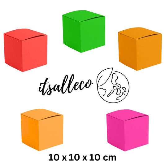 Bright Kraft Coloured Flat Pack Gift Candle Boxes 10x10x10 cm, Red, Orange, Yellow, Pink, Green, Advent Calendar, Recycled and recyclable.