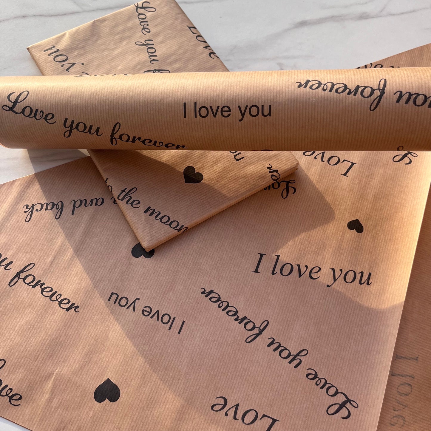 I Love You Print Eco Friendly Gift Wrapping Paper, 100% Recycled & Recyclable, Sustainable Kraft Wrap, Birthdays, Christmas, Valentines Day.