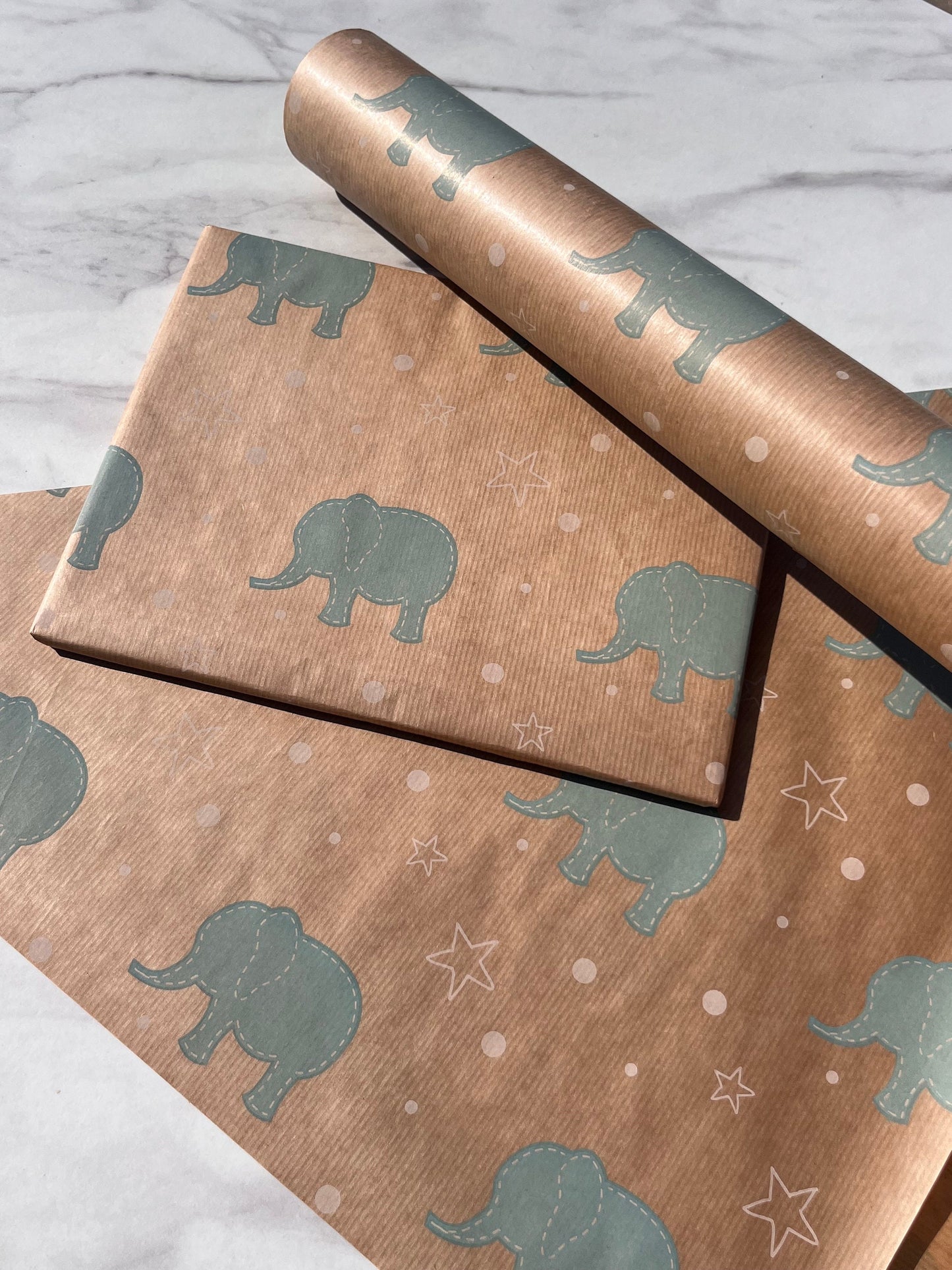 Baby Blue Elephant Eco Friendly Gift Wrapping Paper, 100% Recycled & Recyclable Gift Wrap, Kraft Wrapping Paper, Baby Shower Wrapping Paper