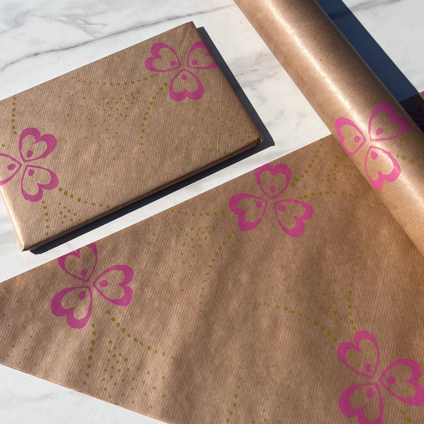 Wrapping Paper Pollyanna Flowers 50CM Wide Eco Friendly, 100% Recycled Kraft | Recyclable, Sustainable, Plastic Free Gift Wrap