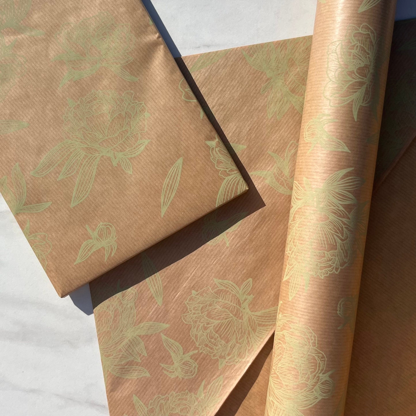 Lime Green Sage Floral Impressions Print Sustainable Eco Friendly Kraft Gift Wrapping Paper, 100% Recycled & Recyclable Gift Wrap,