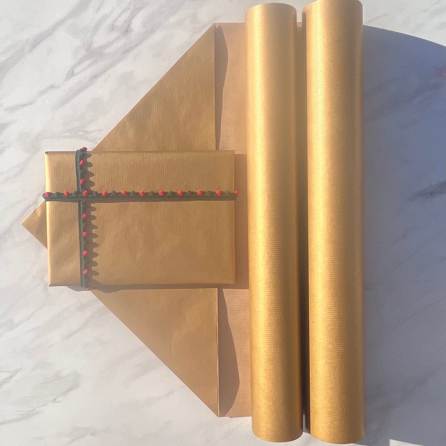 Metallic Gold Lined Eco Friendly Gift Wrapping Paper, 100% Recycled & Recyclable, Sustainable Kraft Wrapping Paper, Birthday Gift Wrap