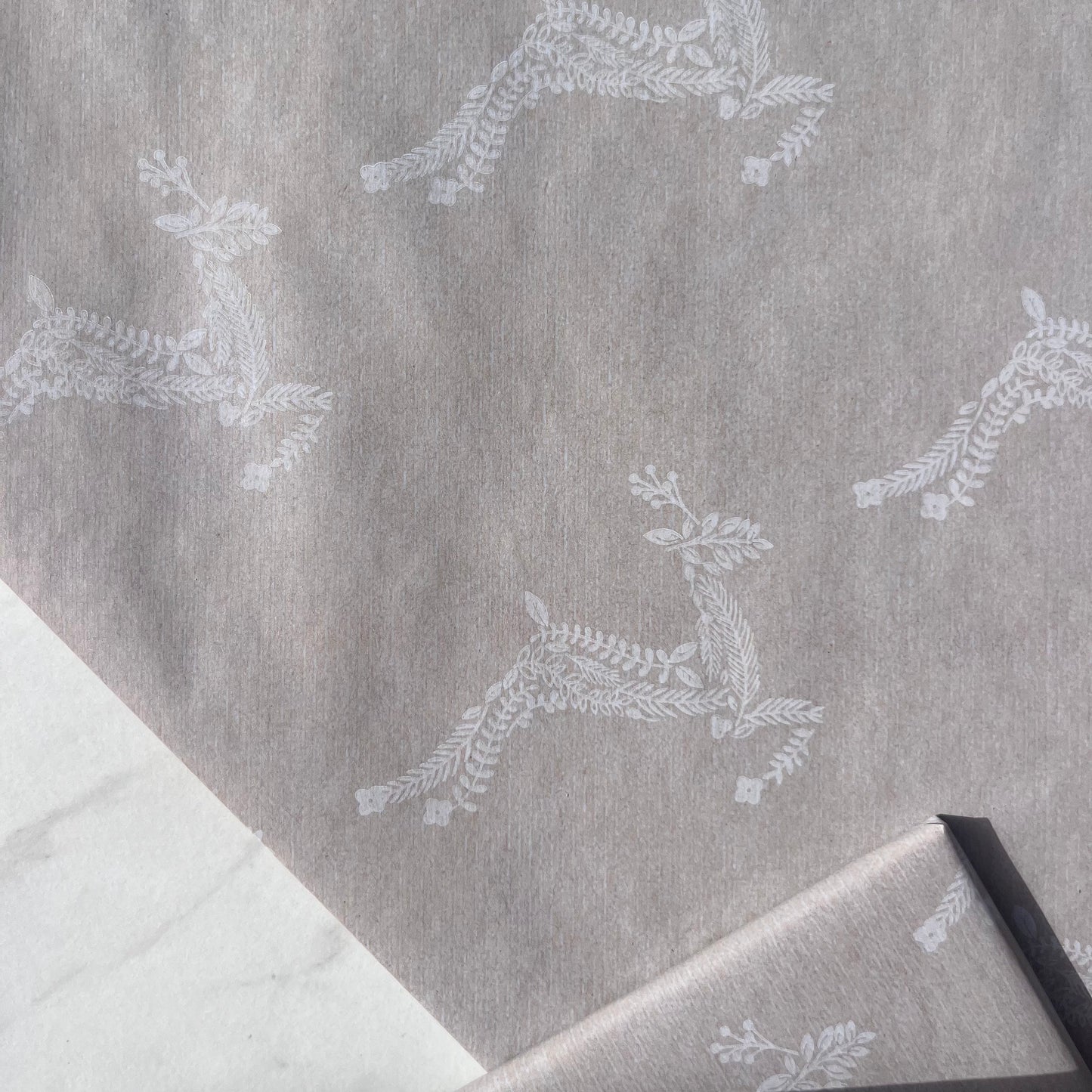 Christmas White Reindeer Eco Friendly Wrapping Paper, 100% Recycled & Recyclable, Sustainable Luxury Kraft Festive Xmas Paper, Biodegradable