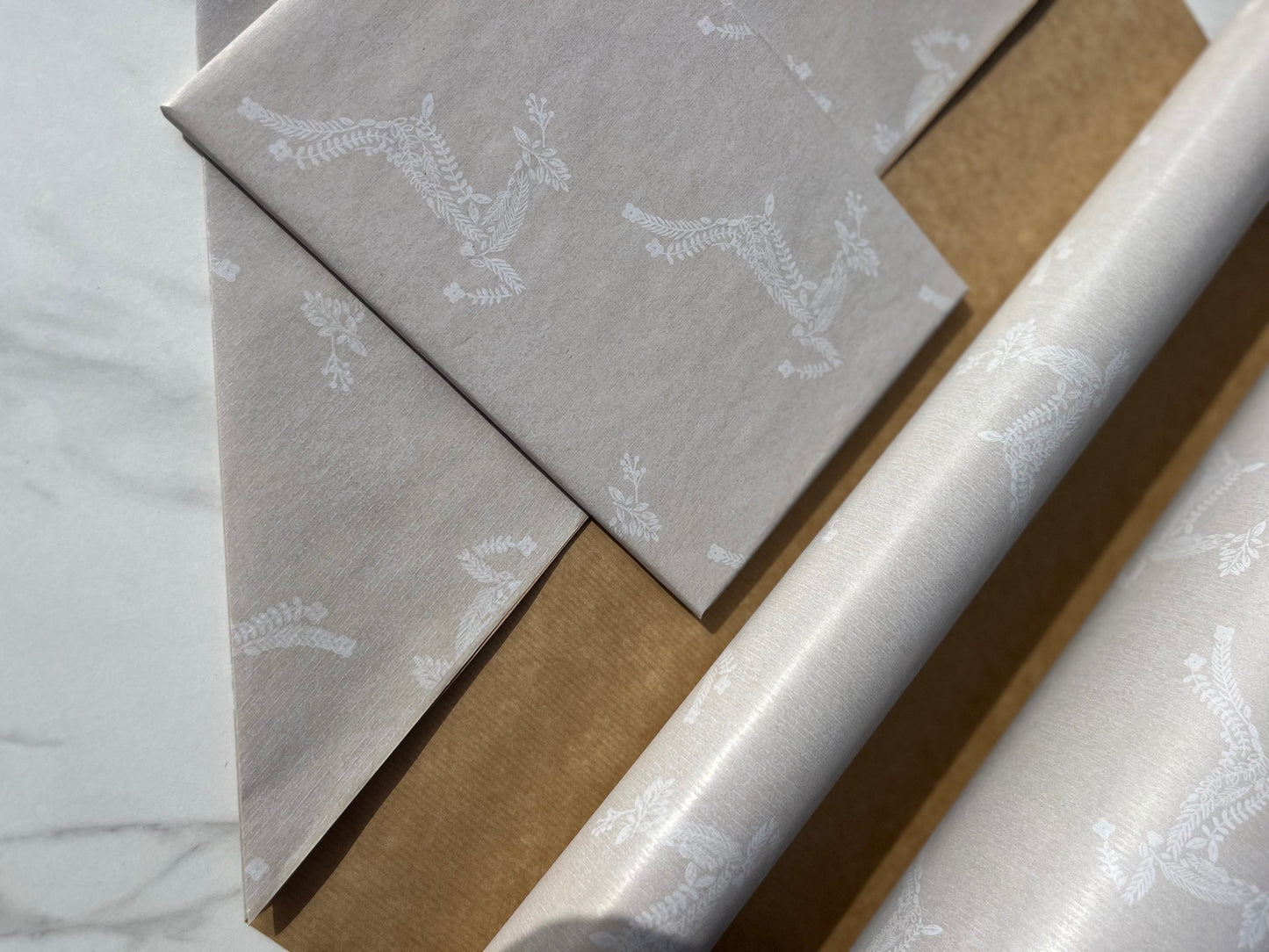 Christmas White Reindeer Eco Friendly Wrapping Paper, 100% Recycled & Recyclable, Sustainable Luxury Kraft Festive Xmas Paper, Biodegradable