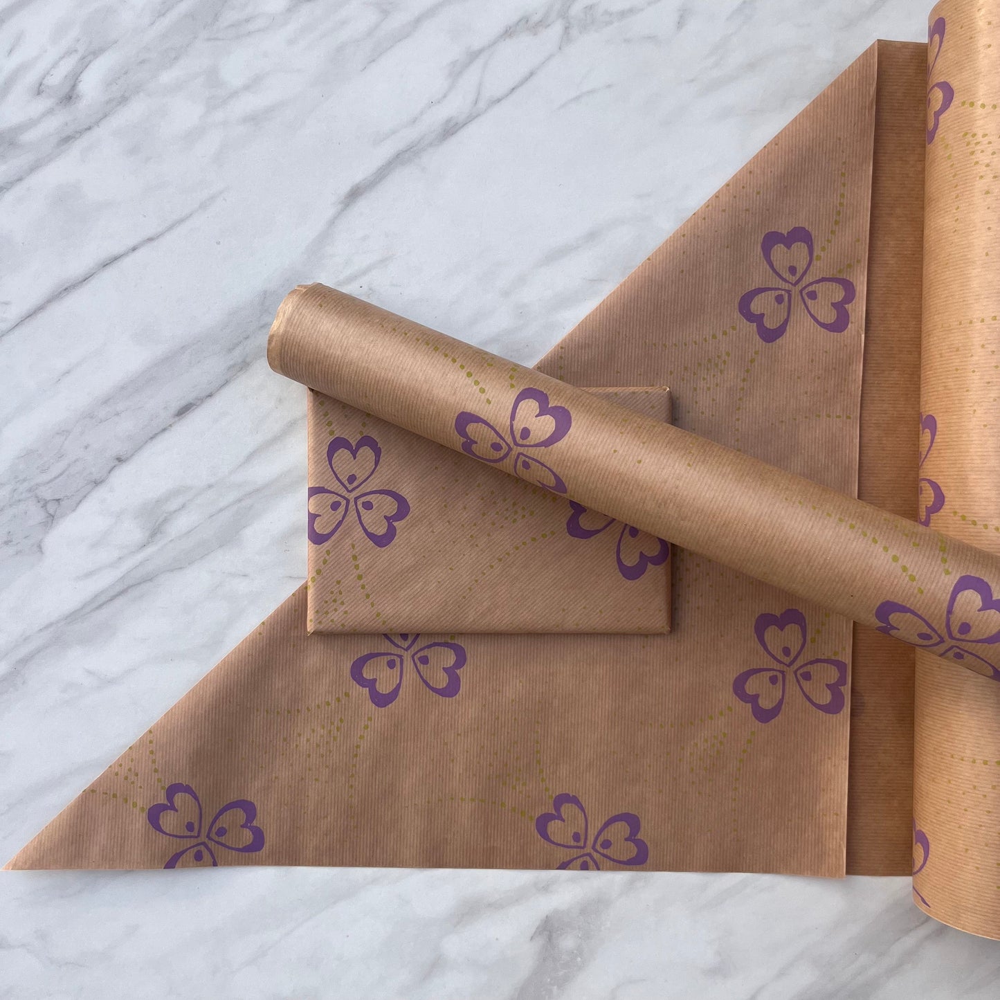Wrapping Paper Pollyanna Flowers Purple 50CM Wide Eco Friendly, 100% Recycled Kraft | Recyclable, Sustainable, Plastic Free Gift Wrap