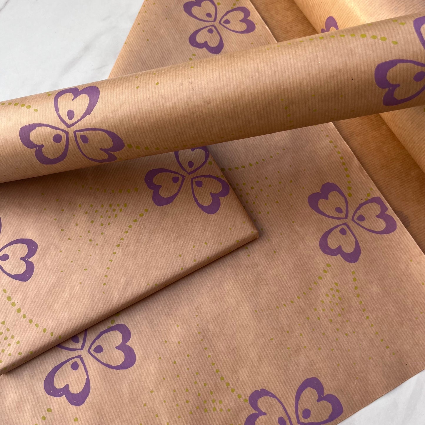 Wrapping Paper Pollyanna Flowers Purple 50CM Wide Eco Friendly, 100% Recycled Kraft | Recyclable, Sustainable, Plastic Free Gift Wrap