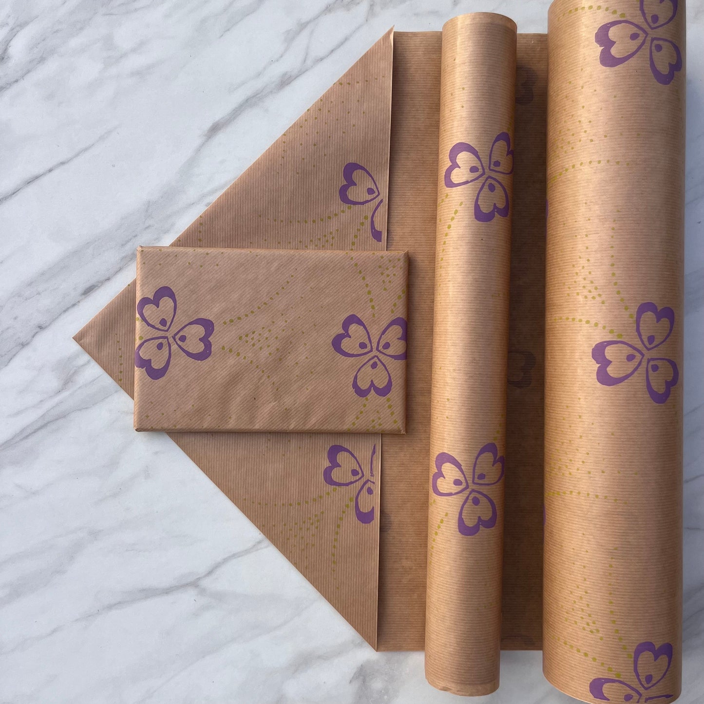 Wrapping Paper Pollyanna Flowers Purple 50CM Wide Eco Friendly, 100% Recycled Kraft | Recyclable, Sustainable, Plastic Free Gift Wrap