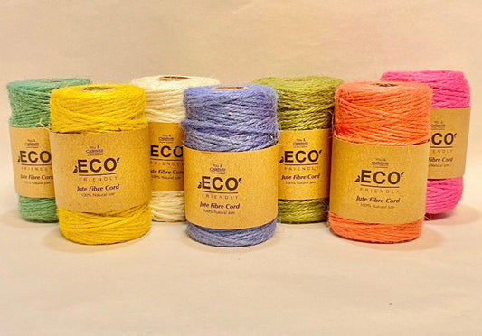 100% Natural Jute Fibre Cord, Twine, Eco Friendly, Pink, Cream, Olive Green, Iris Blue, Peach Pink, Mustard & Pale Green.