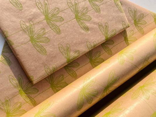 Wrapping Paper Moss Green Amelia 50CM Wide Eco Friendly, 100% Recycled Kraft | Recyclable, Sustainable, Plastic Free Gift Wrap